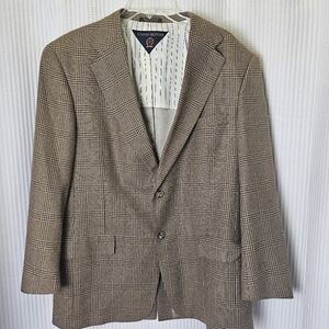 VTG Tommy Hilfiger 42R Blazer Prince Of Wales Check‎ 2 Button, Brown,tan, Maroon